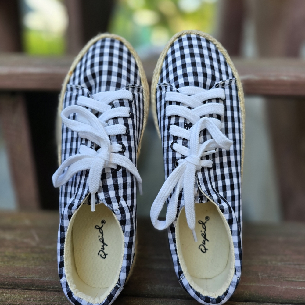 Qupid Black and White Checkered Espadrilles